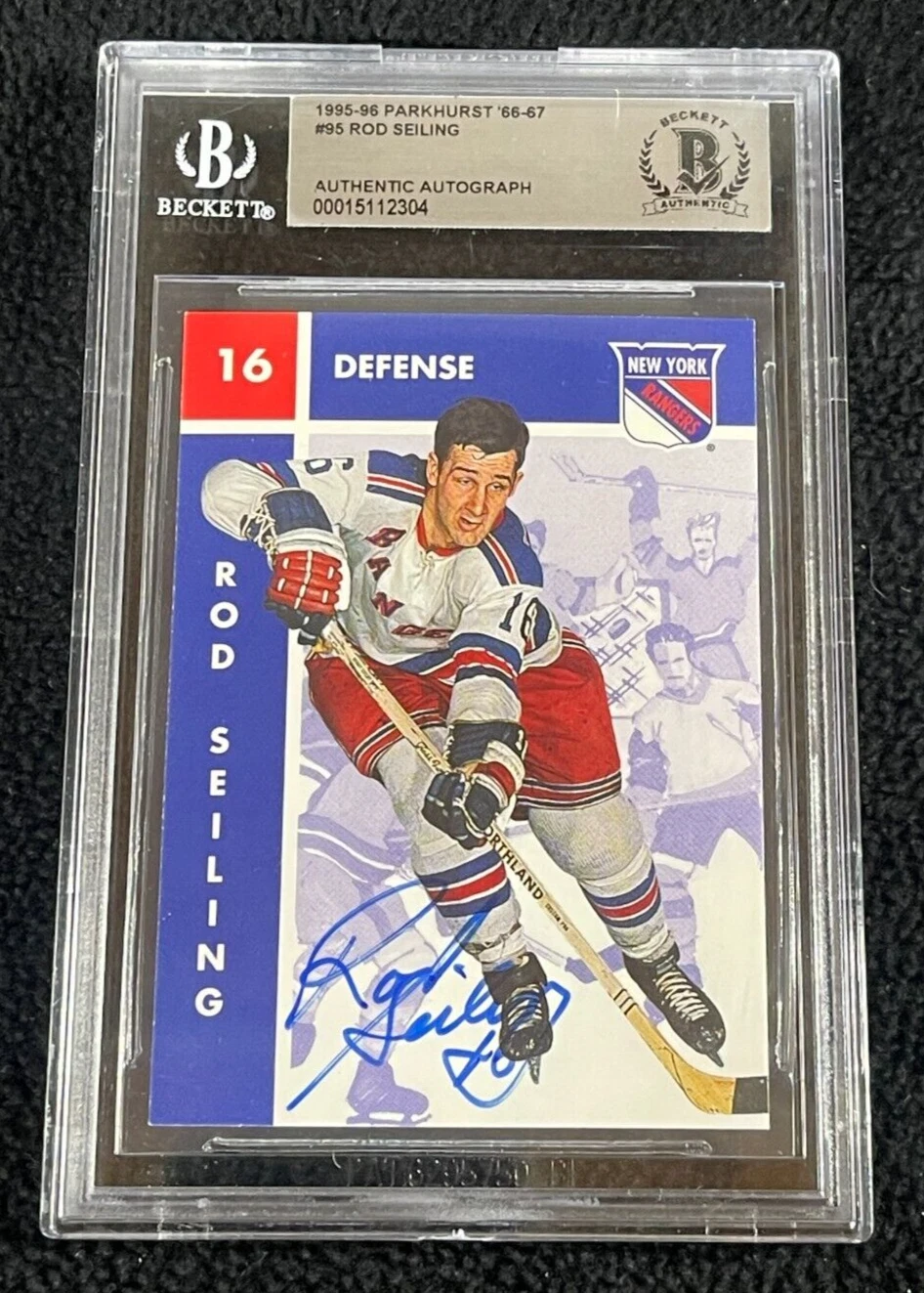 Rod Seiling Signed 1995/96 Parkhurst '66-67 Card #95 BAS Certified NY Rangers

