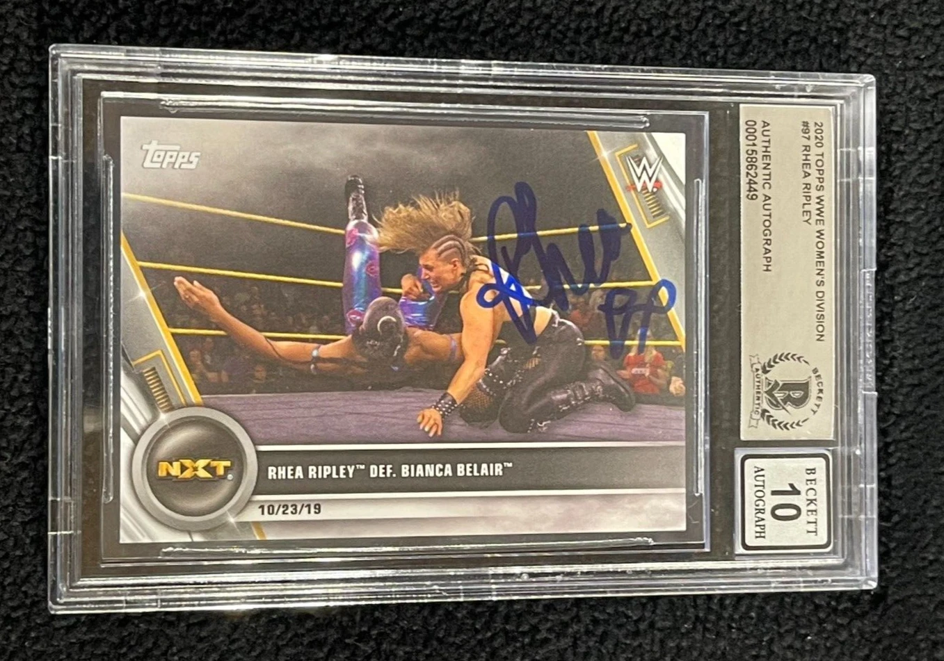 Rhea Ripley Signed 2020 Topps WWE NXT Rookie Card #97 Beckett Auto Grade 10
