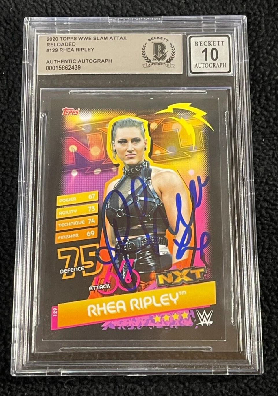 Rhea Ripley Signed 2020 Topps WWE Slam Attax Rookie Card #129 BAS Auto Grade 10
