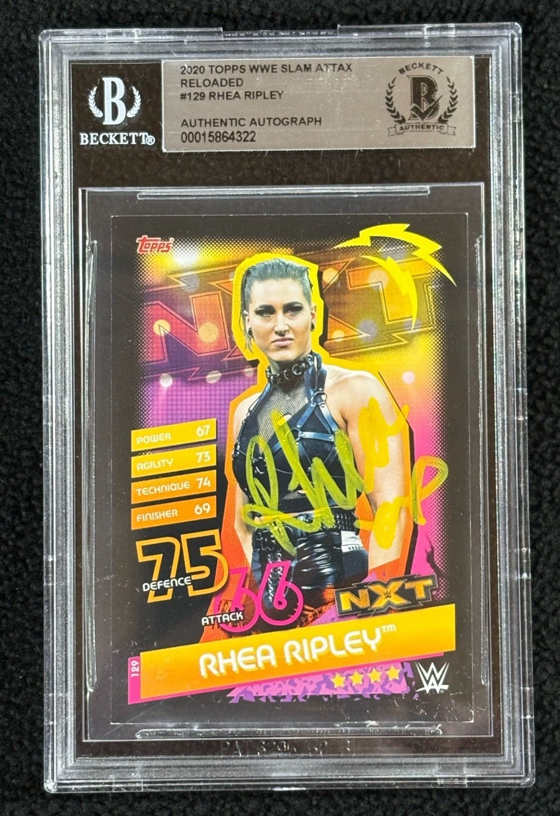 Rhea Ripley Signed 2020 Topps WWE Slam Attax Rookie Card #129 Beckett Certified
