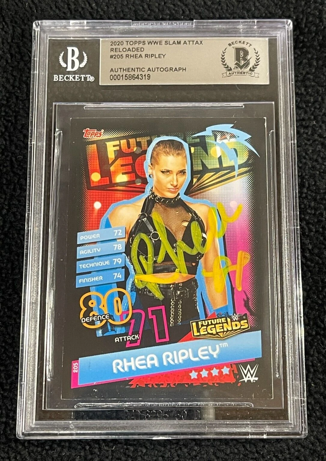 Rhea Ripley Signed 2020 Topps WWE Slam Attax Rookie Card #205 Beckett Certified
