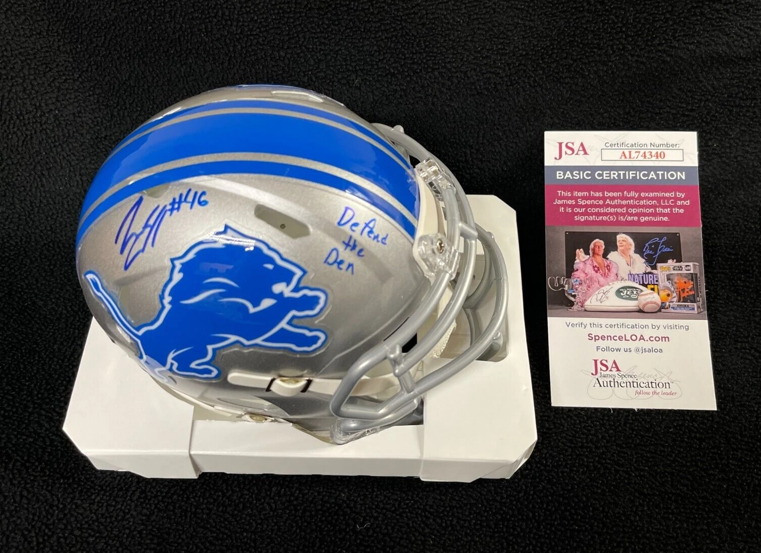 Jack Campbell Signed Inscribed Defend The Den Detroit Lions Mini Helmet JSA COA
