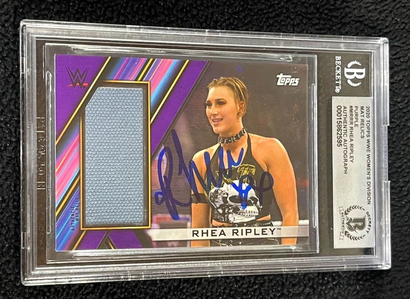 Rhea Ripley Signed 2020 Topps WWE Purple Relic Rookie Card Beckett Auto Grade 10
