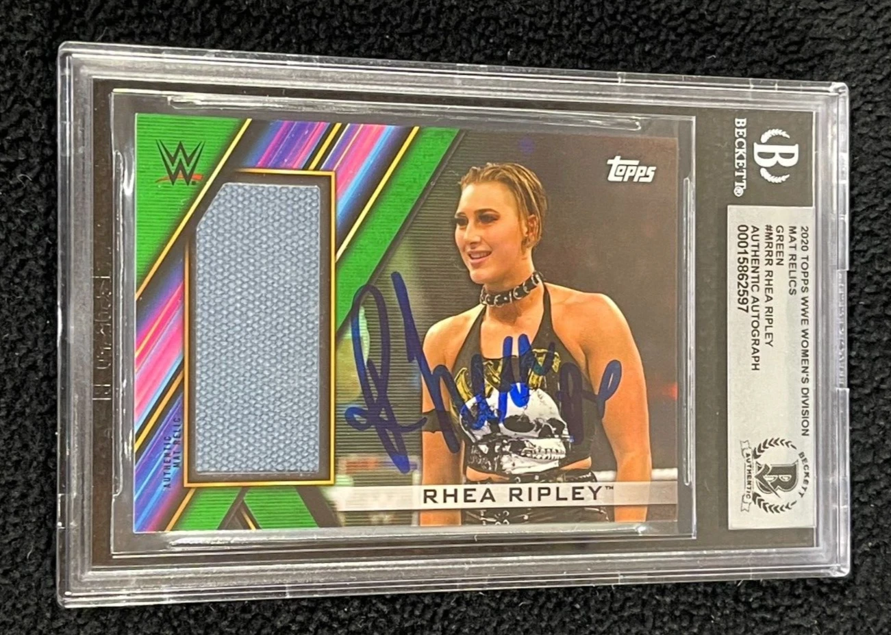 Rhea Ripley Signed 2020 Topps WWE Green Relic Rookie Card Beckett Auto Grade 10
