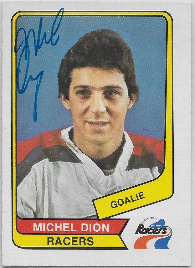 Michel Dion Signed 1976-77 O-Pee-Chee WHA Indianapolis Racers Rookie Card #114
