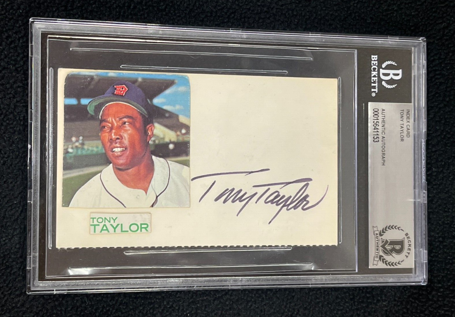 Tony Taylor Signed Index Card Beckett Certified Detroit Tigers
