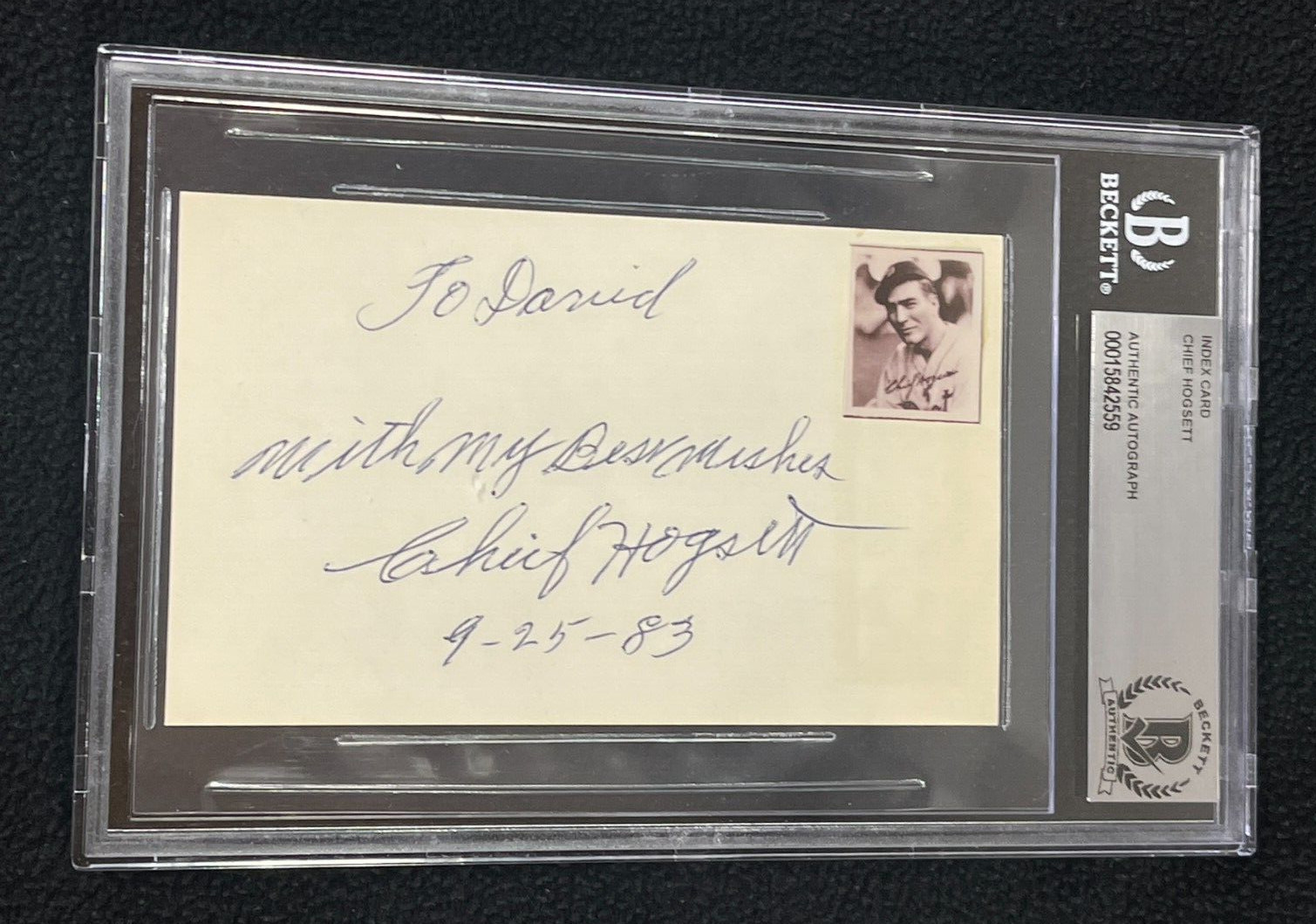 Elon Cheif Hogsett Signed Index Card Beckett Certified Detroit Tigers
