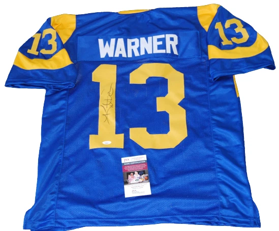 KURT WARNER signed (ST LOUIS RAMS) Custom football #13 jersey JSA COA AM91873
