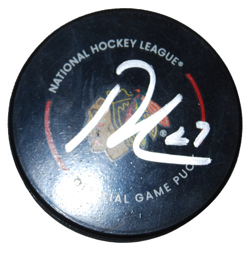 LUKAS REICHEL signed (CHICAGO BLACKHAWKS) Game hockey puck BECKETT BAS AD27400
