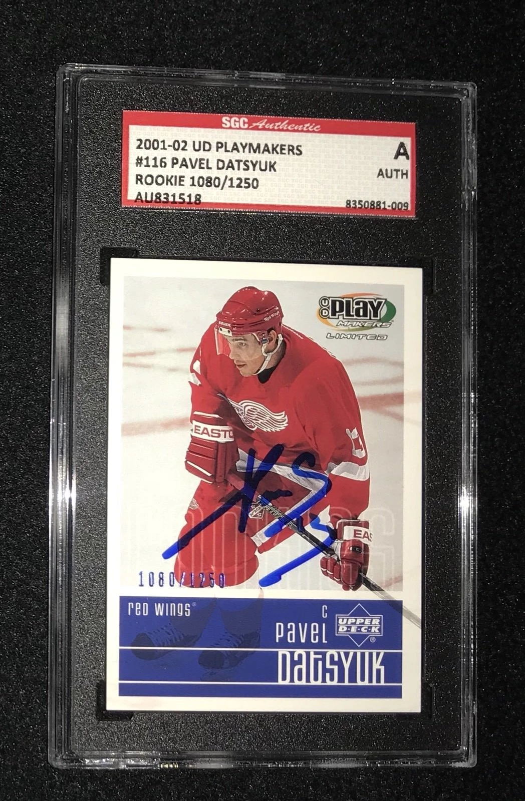 Pavel Datsyuk Signed 2001/02 UD Playmakers Rookie Card #116 SGC Authenticated
