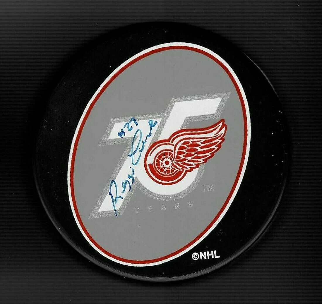 Reggie Leach Signed Detroit Red Wings 75th Anniversary Puck

