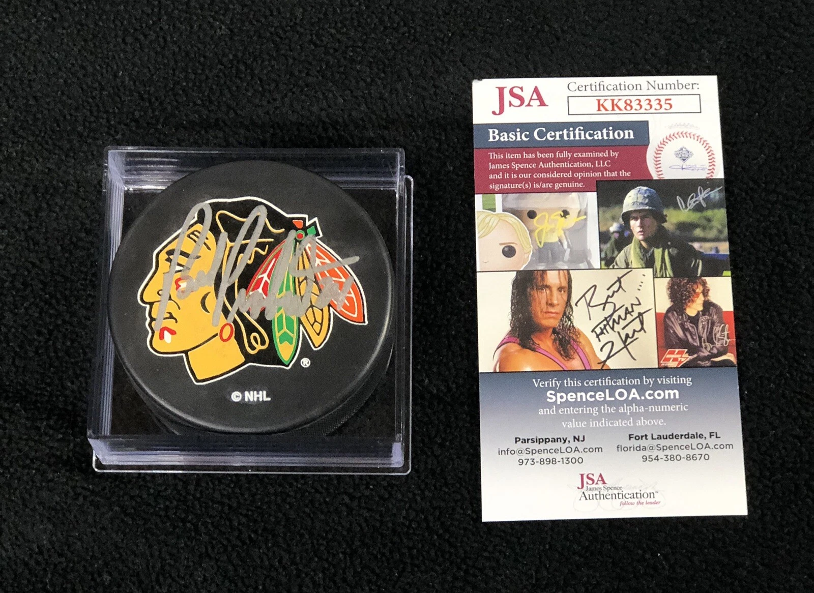 Bob Probert Signed Chicago Blackhawks Ravens Athletic Puck JSA COA
