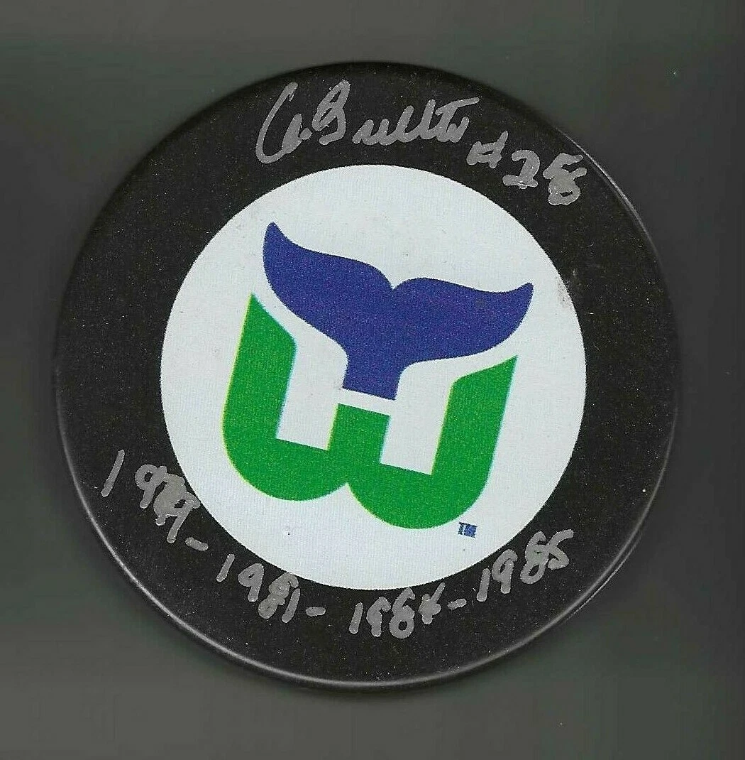 Pat Boutette Signed & Inscribed Hartford Whalers Puck
