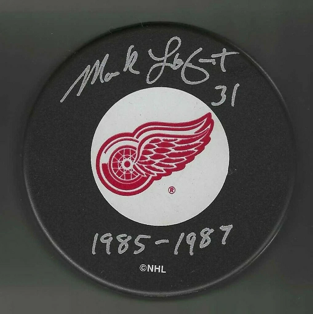 Mark Laforest Signed & Inscribed Detroit Red Wings Large Logo Puck
