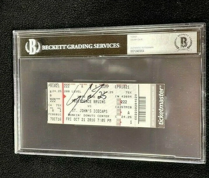 Colby Cave Signed Providence Bruins Ticket Beckett Certified Edmonton Oilers

