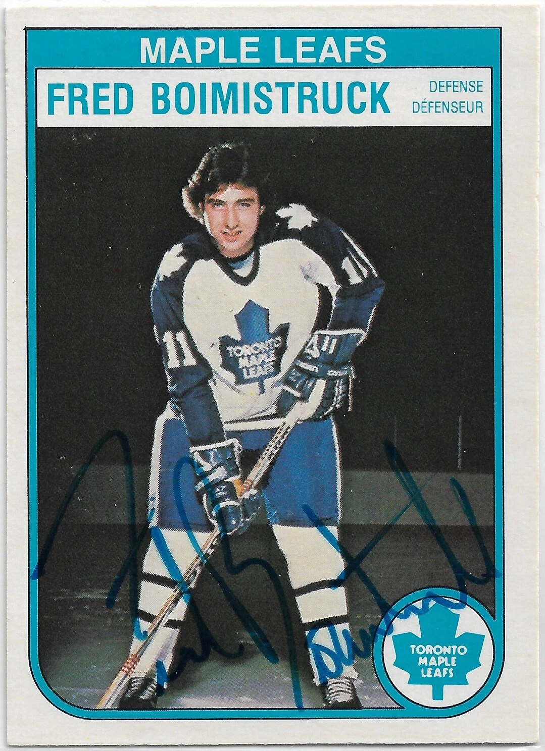 Fred Boimistruck Signed 1982-83 O-Pee-Chee Rookie Card # 318 Toronto Maple Leafs
