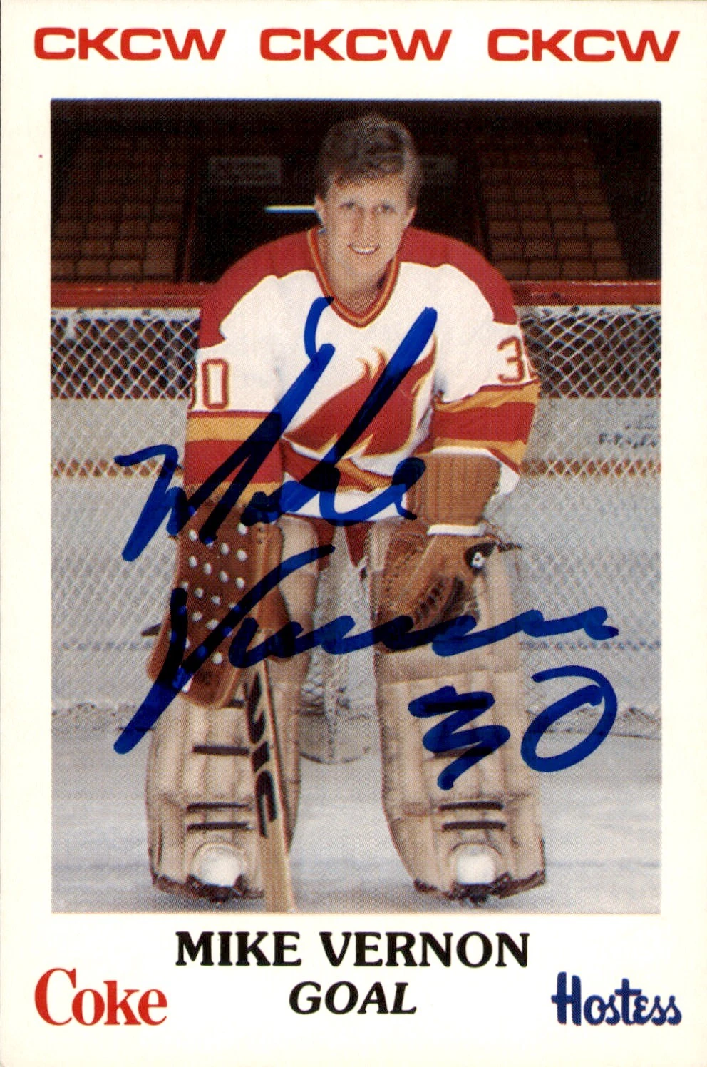 Mike Vernon Signed 1984-85 CKCW Moncton Flames Pre Rookie Card #30
