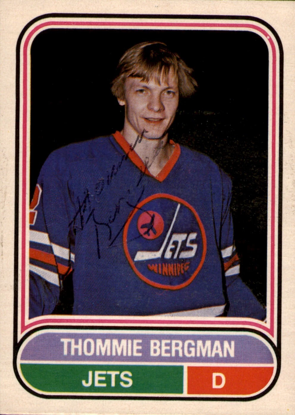Thommie Bergman Signed 1975-76 O-Pee-Chee WHA Card #29 Winnipeg Jets
