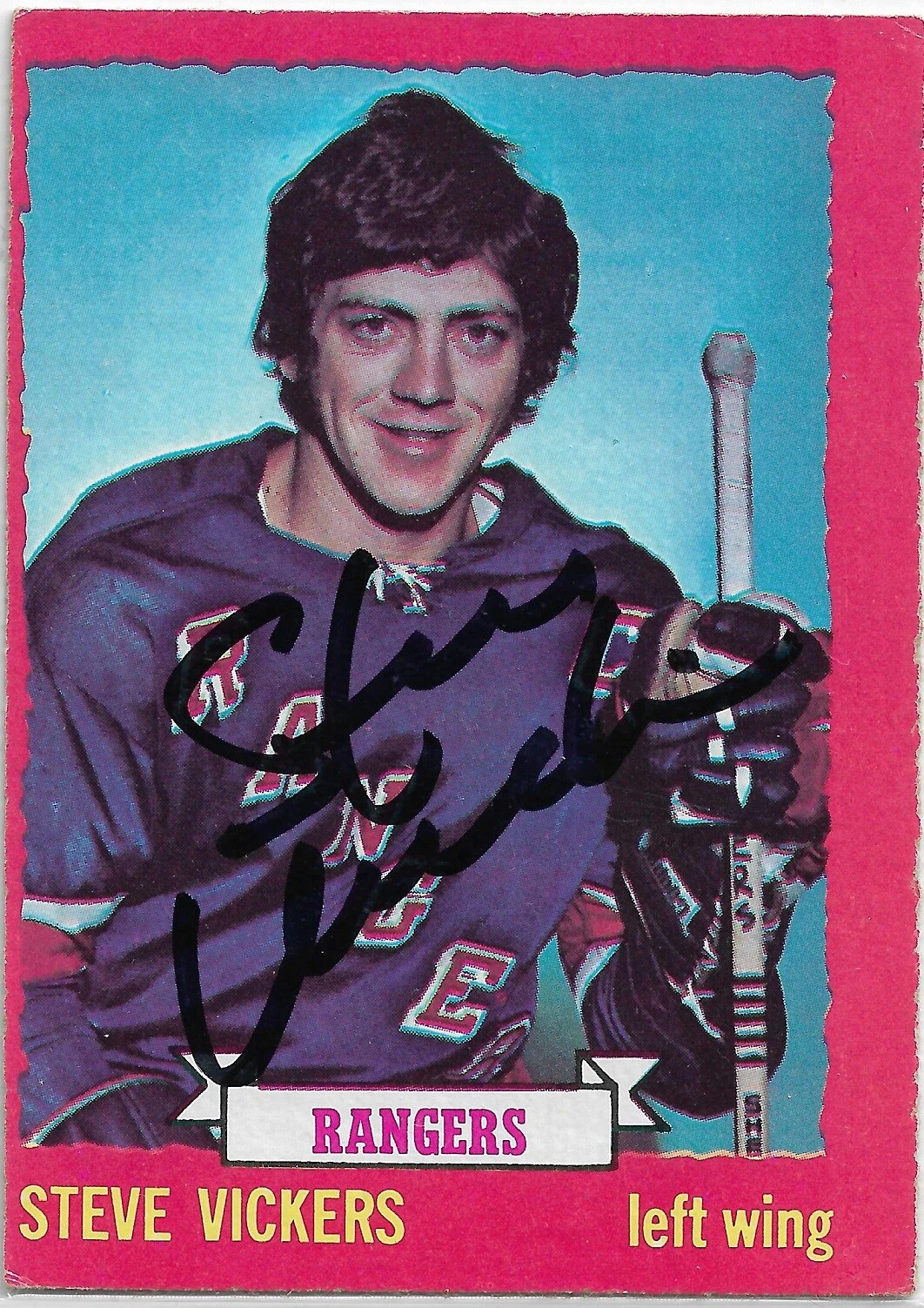 Steve Vickers Signed 1973-74 O-Pee-Chee Dark Back Card #57 New York Rangers
