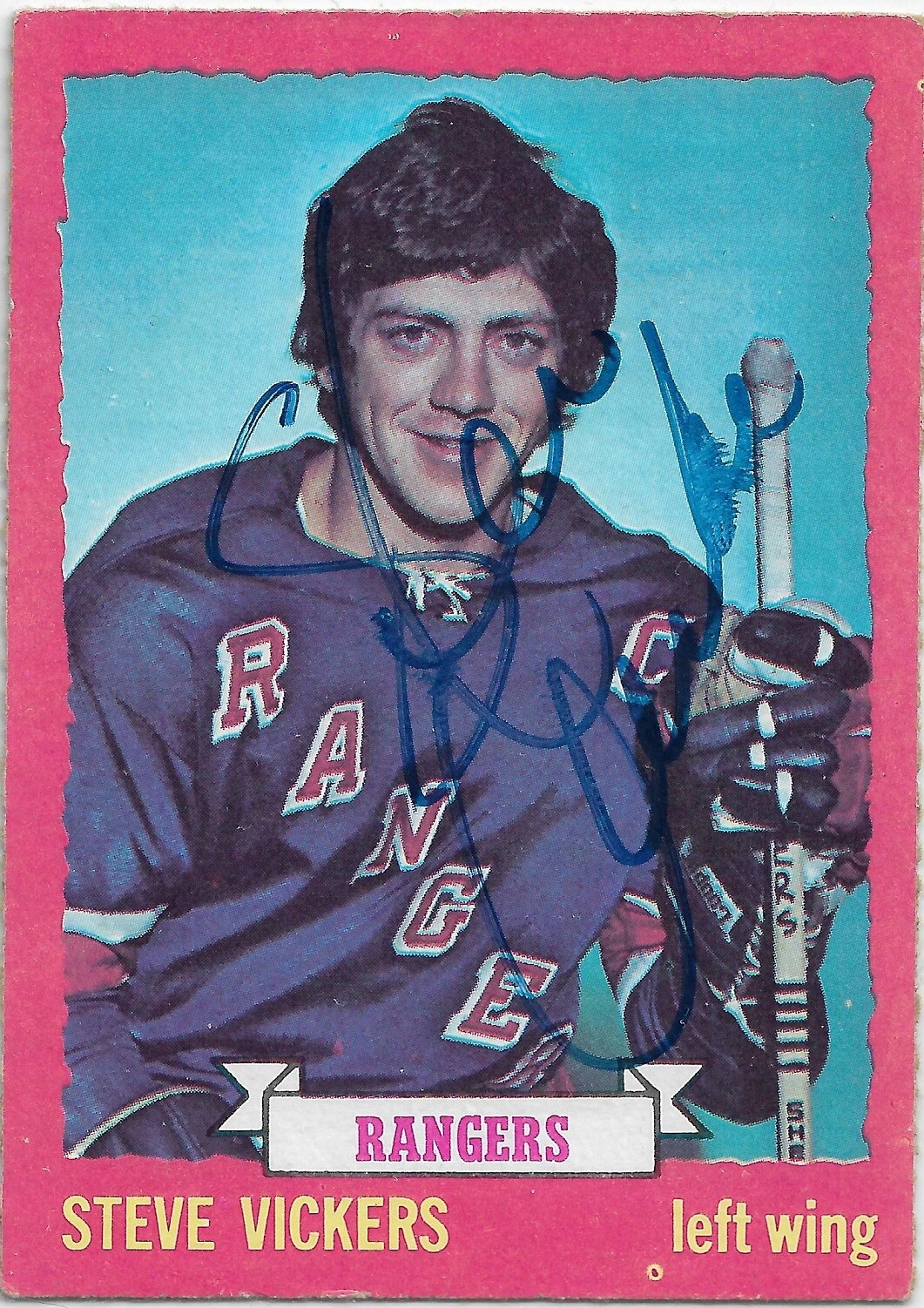 Steve Vickers Signed 1973-74 O-Pee-Chee Dark Back Card #57 New York Rangers
