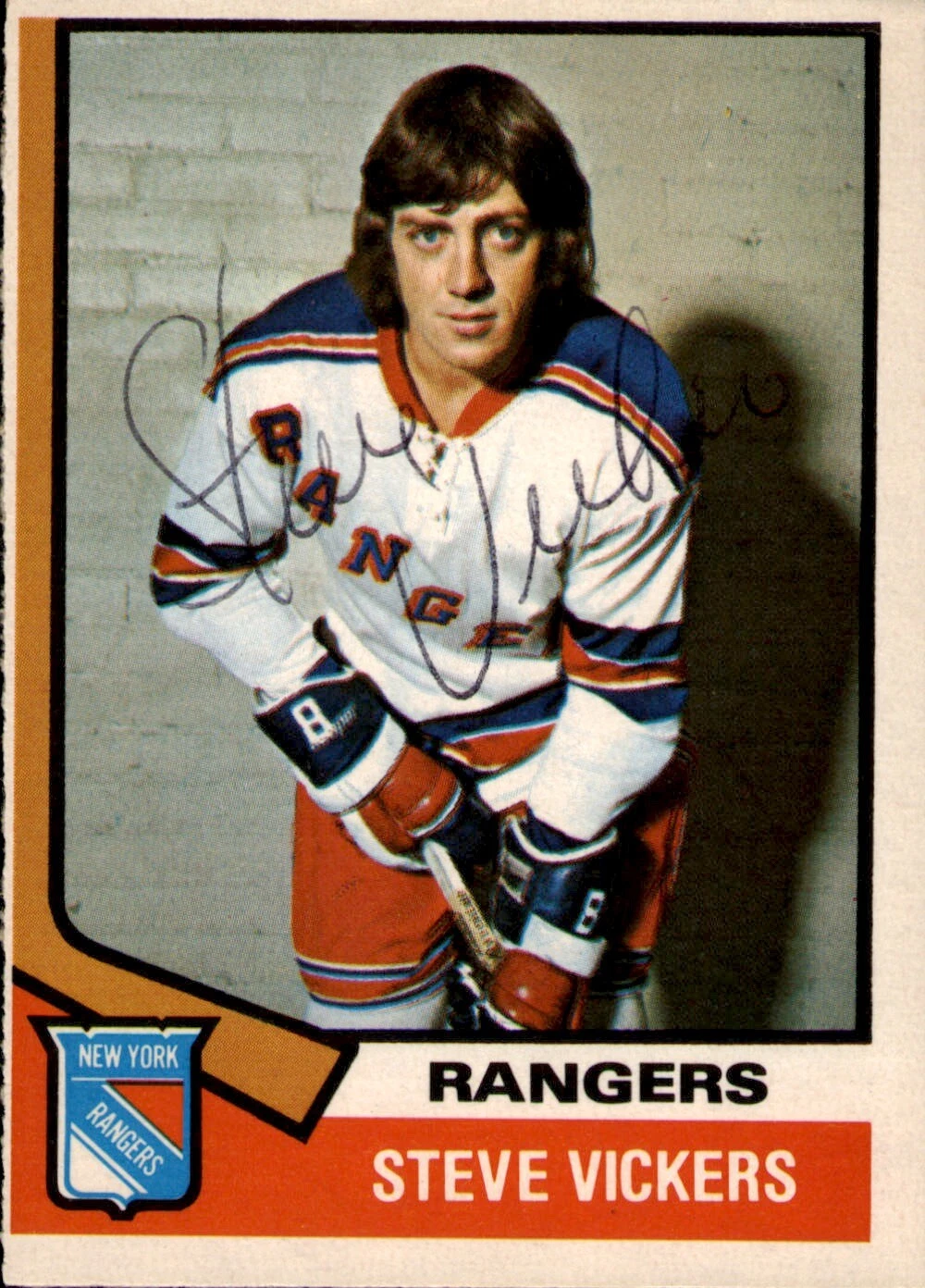 Steve Vickers Signed 1974-75 O-Pee-Chee Card #29 New York Rangers
