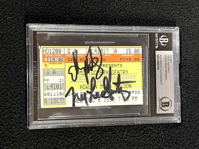 Eddie Montgomery & Troy Gentry Signed Concert Ticket Stub Beckett Certified
