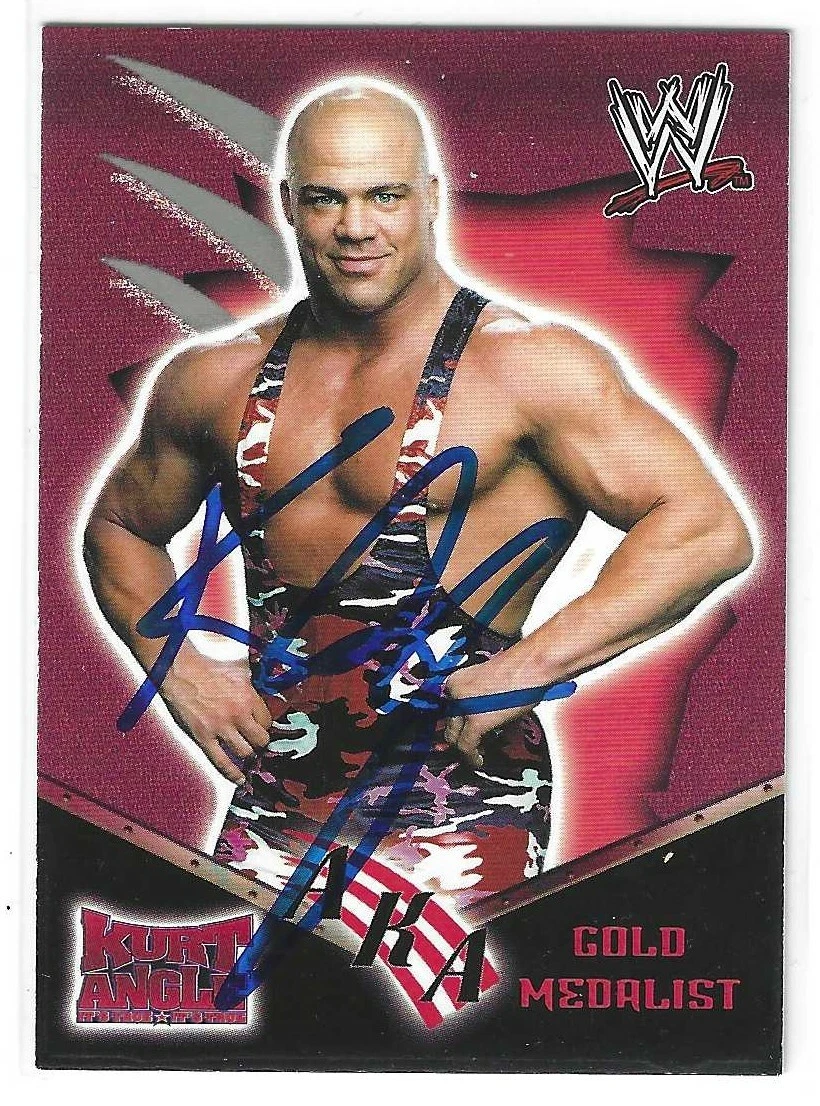 Kurt Angle Signed 2002 Fleer WWE Gold Medalist Card #86 Embossed
