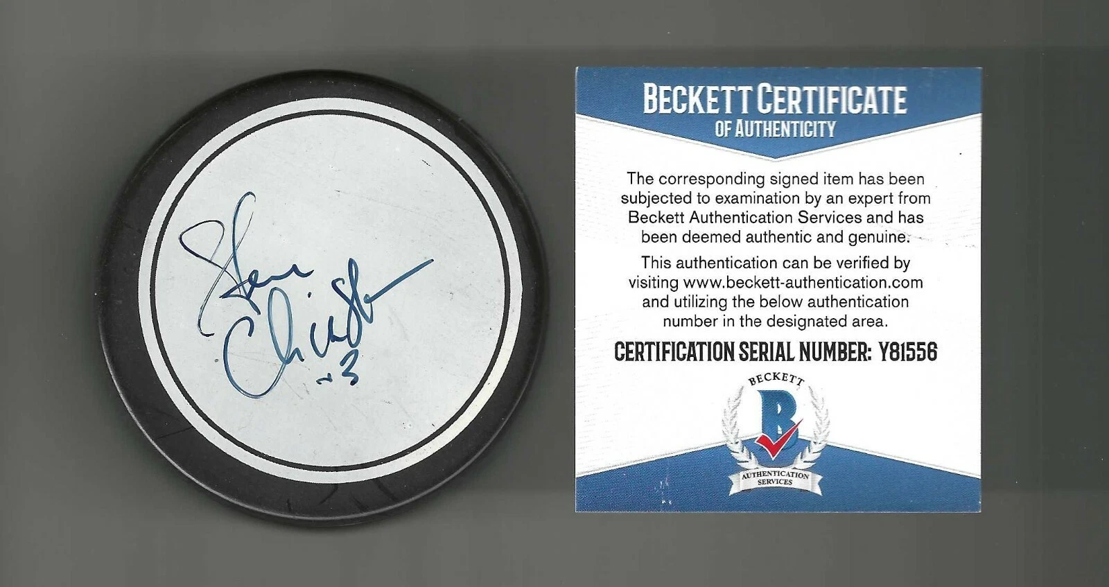 Steve Chiasson Signed Detroit Red Wings Souvenir Puck Beckett COA
