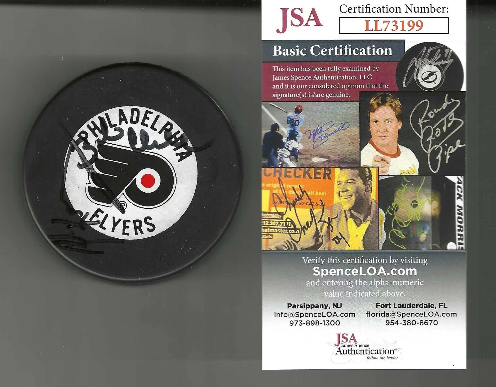 Bobby Clarke & Bob Kelly Signed Philadelphia Flyers Trench Puck JSA COA
