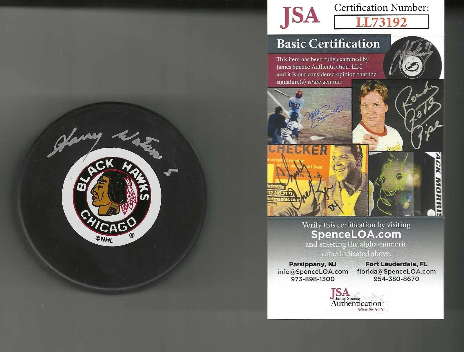 Harry Watson Signed Chicago Blackhawks Vintage Logo Puck JSA COA
