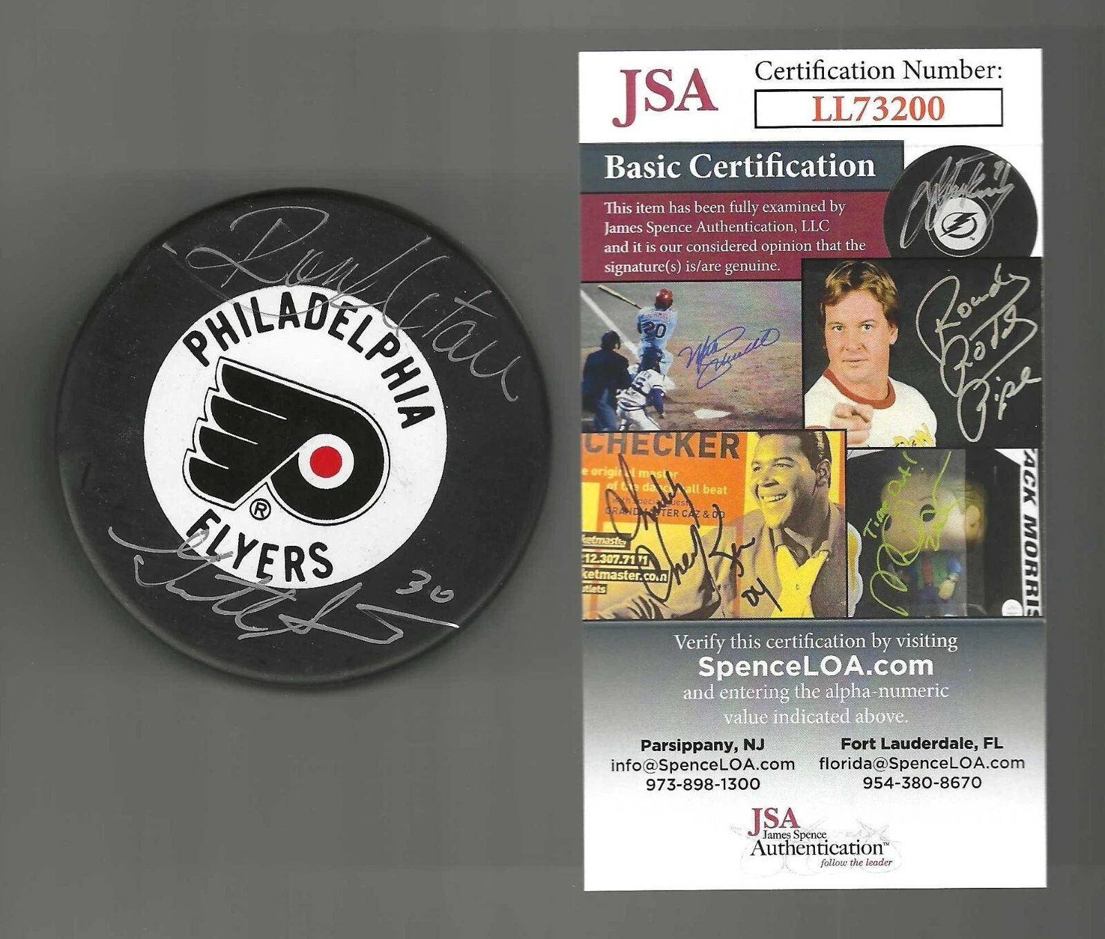Ron Hextall & Garth Snow Signed Philadelphia Flyers Trench Puck JSA COA
