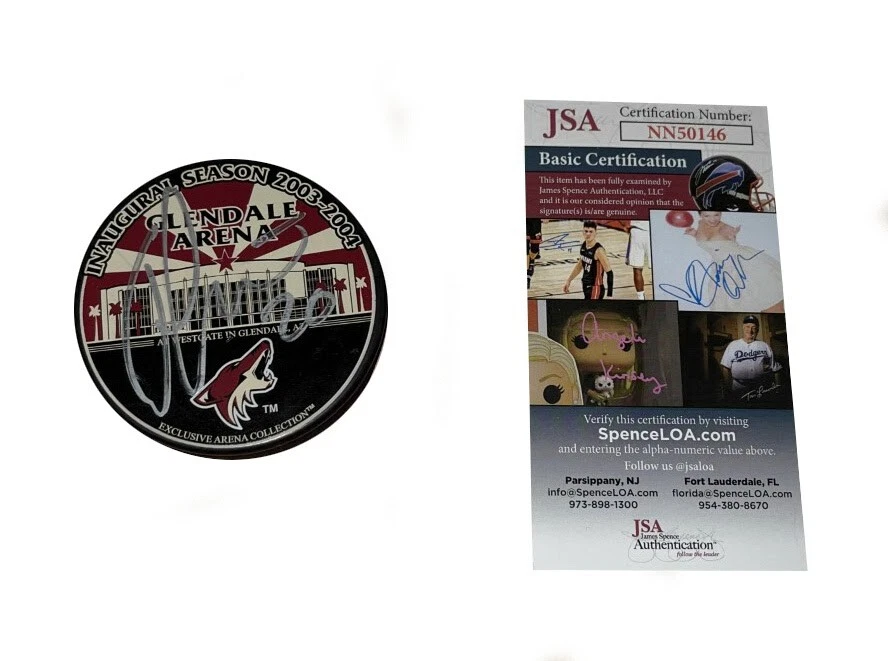 Phoenix Coyotes Glendale Arena Inaugural Season Puck Signed By 6 JSA COA Doan

