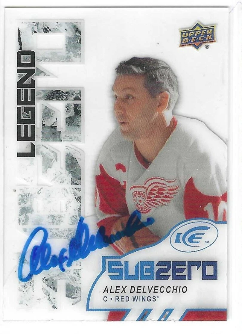 Alex Delvecchio Signed 2017/18 UD Ice Legend Card #SZ-6 Detroit Red Wings
