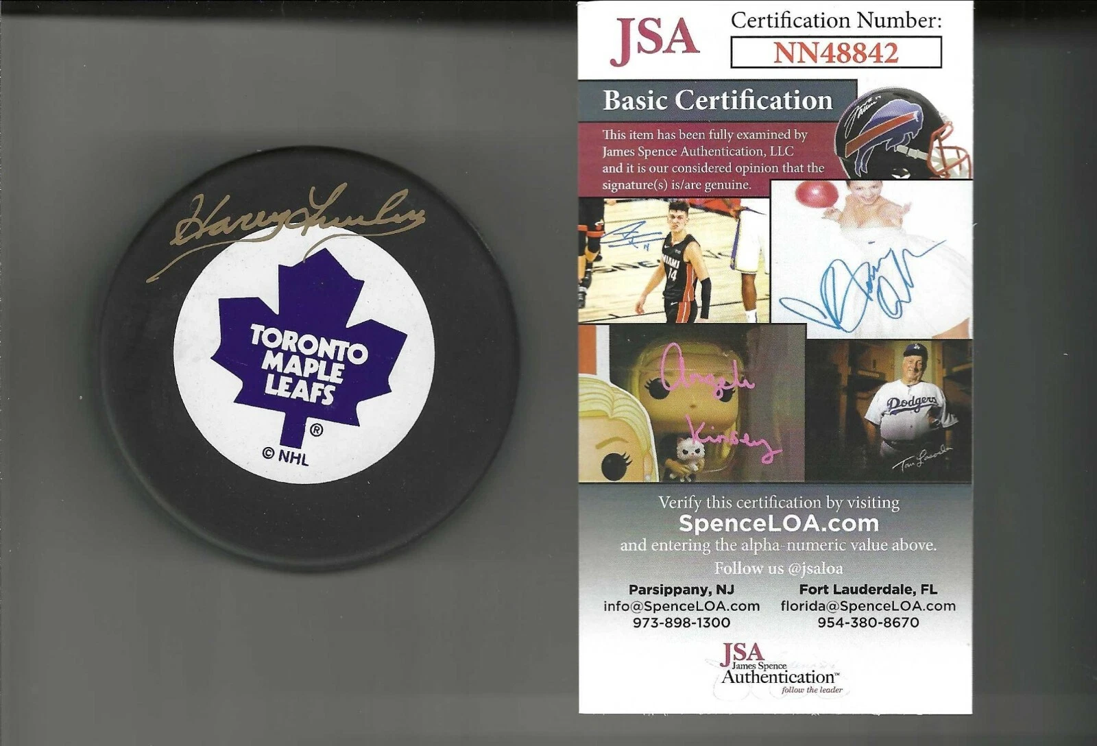 Harry Lumley Signed Toronto Maple Leafs Trench Puck JSA COA Signed In Gold
