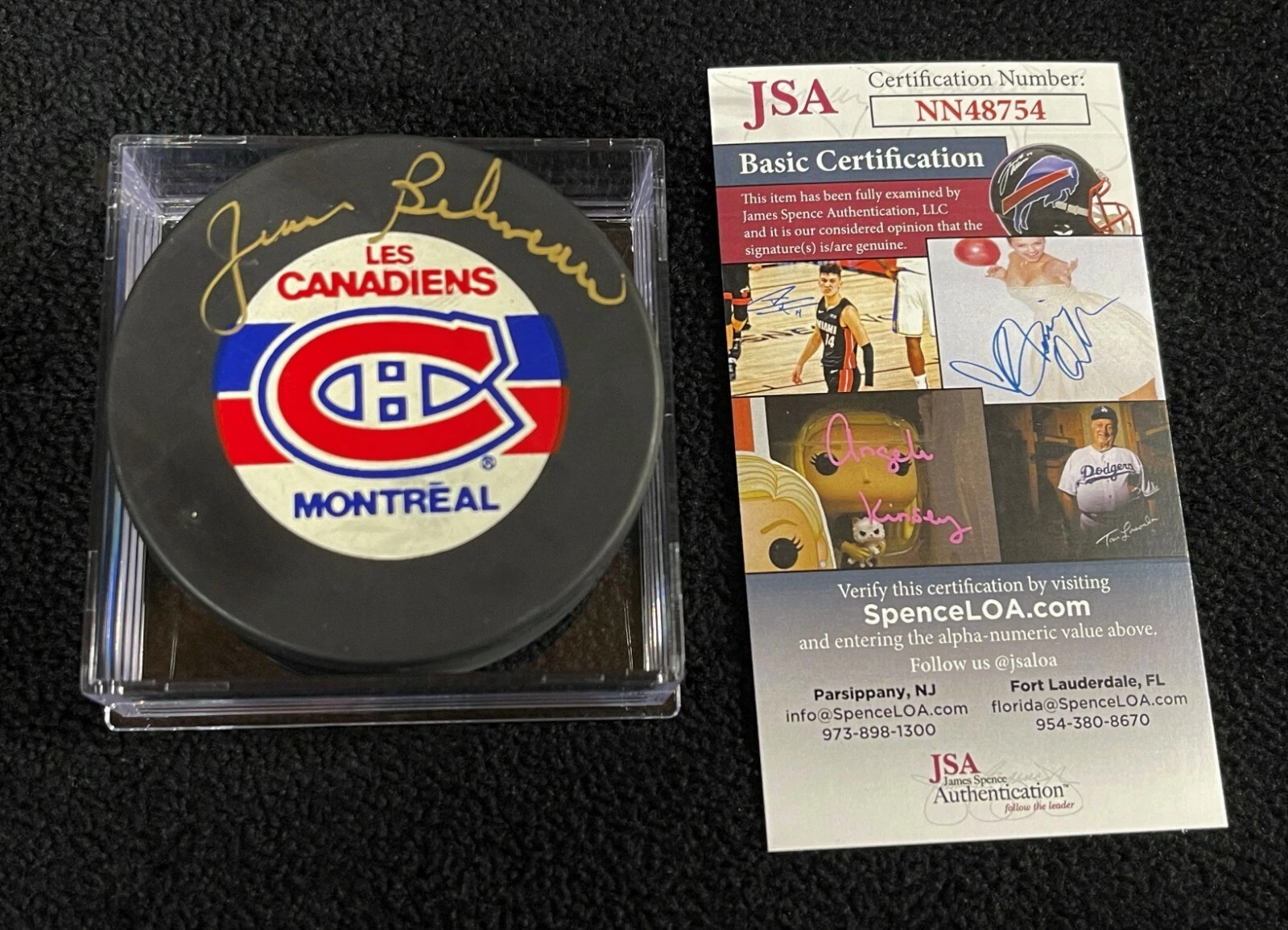 Jean Beliveau Signed Montreal Canadiens Trench Official Game Puck JSA COA

