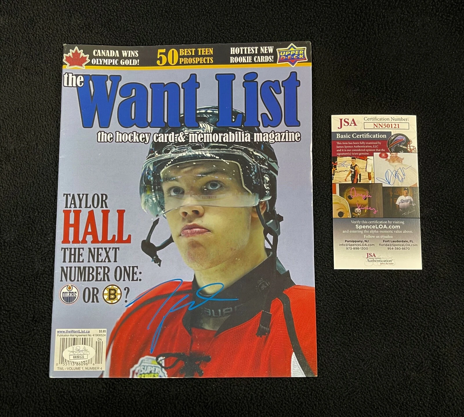 Taylor Hall Signed Windsor Spitfires Want List Magazine JSA COA Boston Bruins
