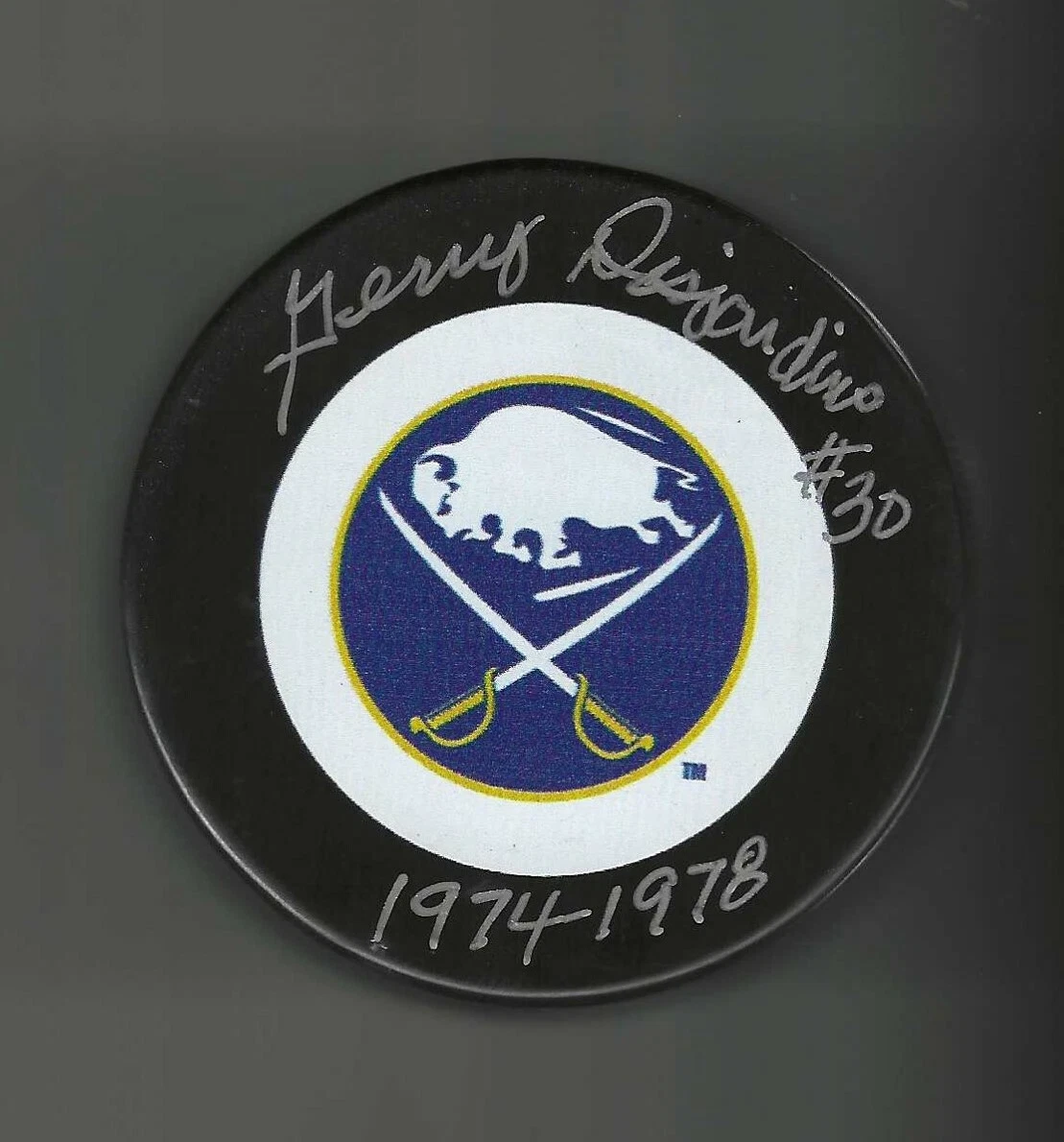 Gerry Desjardins Signed Buffalo Sabres Puck
