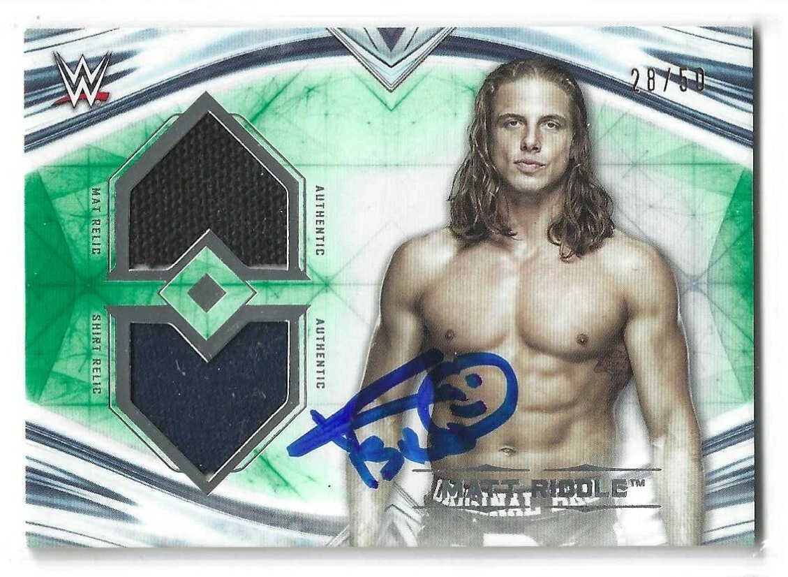 Matt Riddle Signed 2020 Topps WWE Undisputed Dual Relic Green Card DR-MR 28/50
