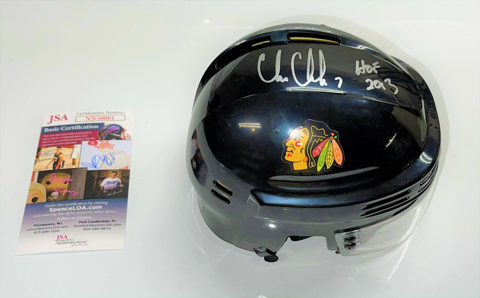 Chris Chelios Signed Chicago Blackhawks Mini Hockey Helmet JSA COA
