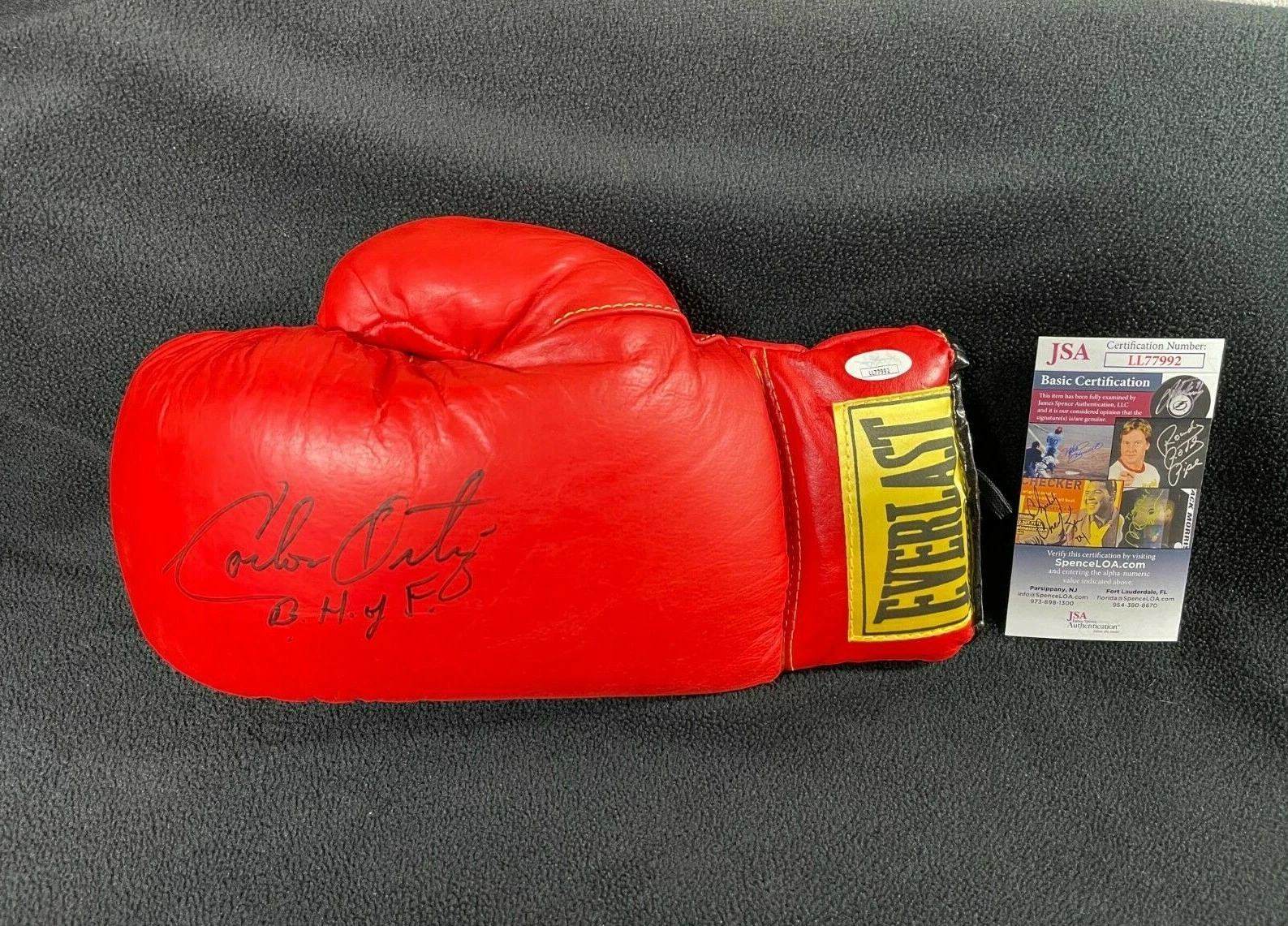 Carlos Ortiz Signed & Inscribed Everlast Size 14 Boxing Glove JSA COA
