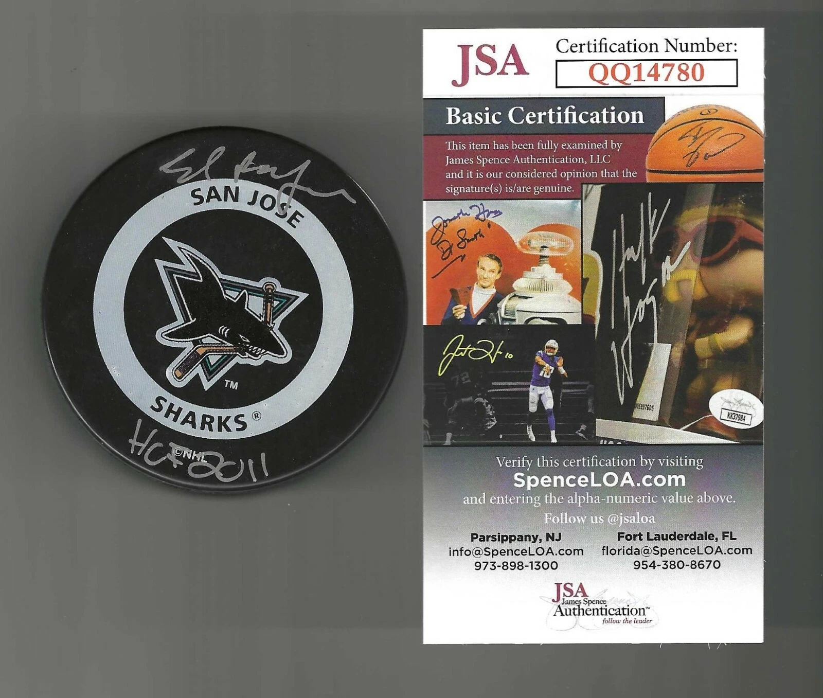 Ed Belfour Signed & Inscribed San Jose Sharks Official Game Puck JSA COA
