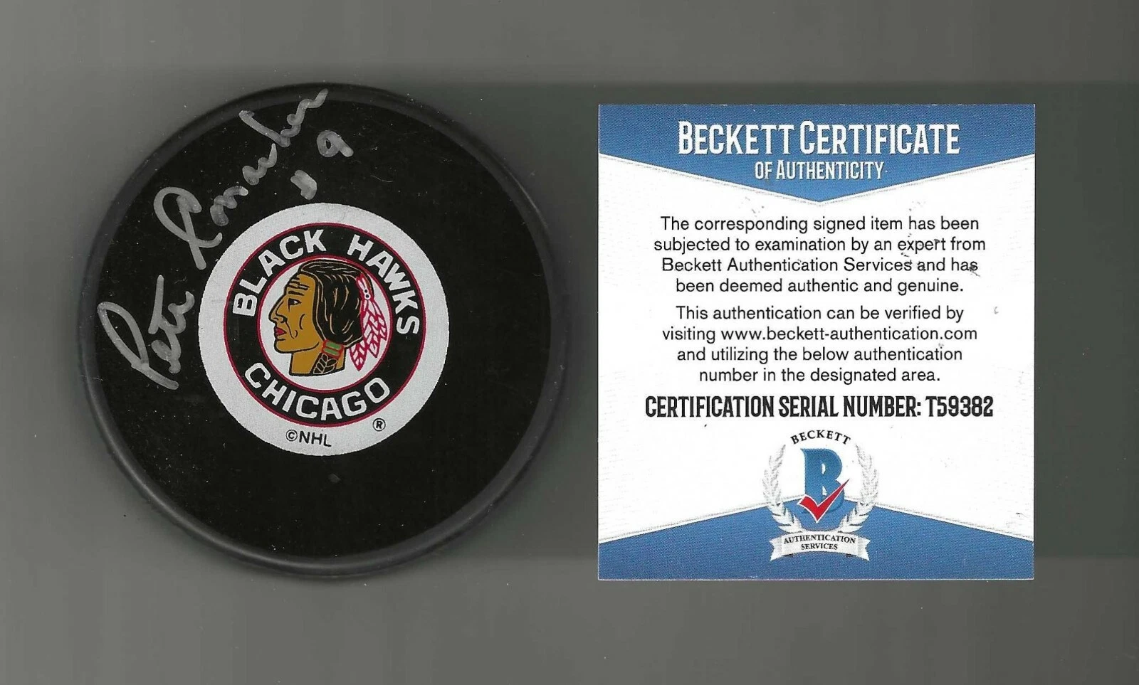 Pete Conacher Signed Chicago Blackhawks Puck Beckett COA
