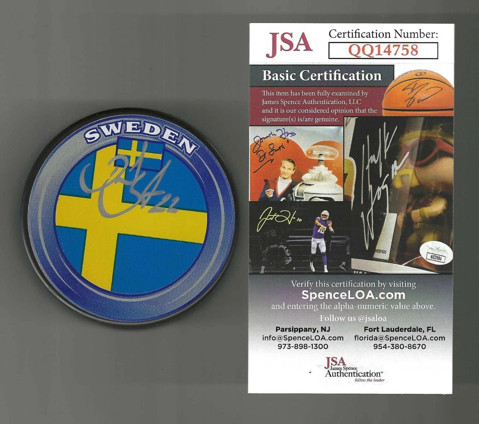 Daniel Sedin Signed Sweden Flag Puck JSA COA Vancouver Canucks
