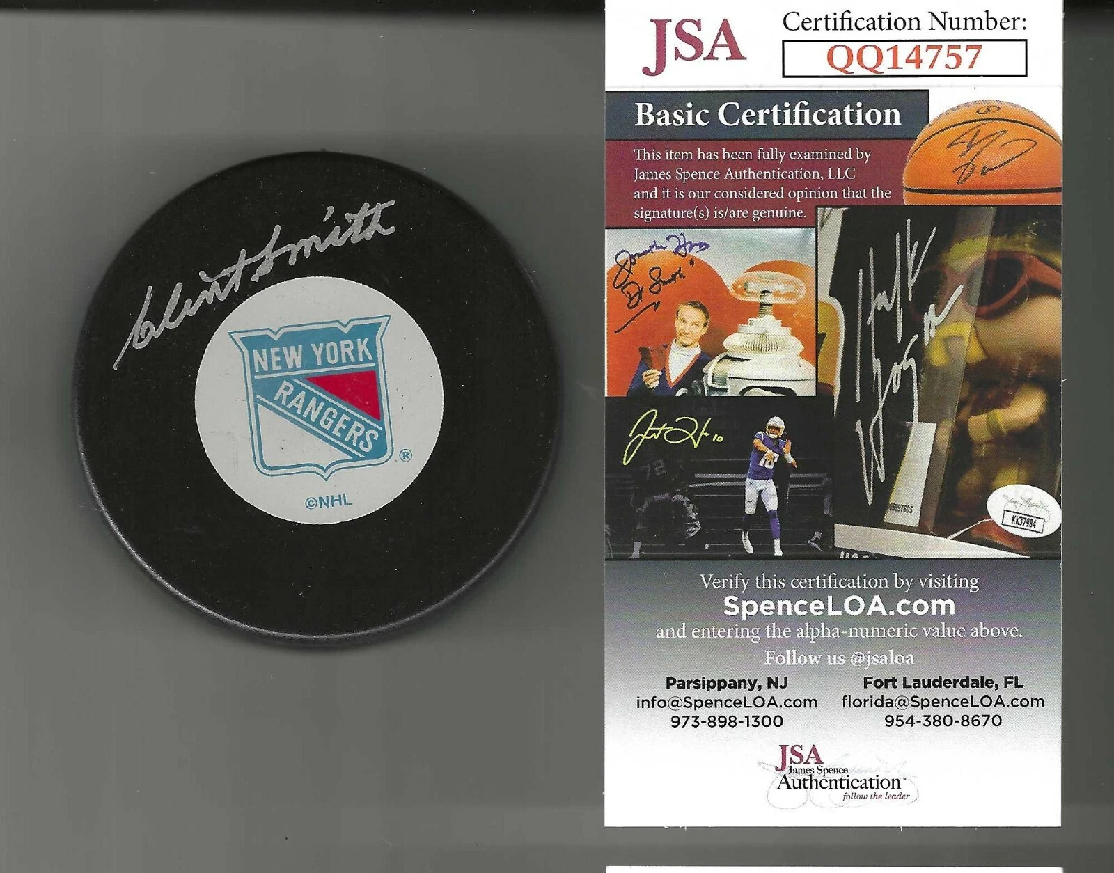 Clint Smith Signed New York Rangers Puck JSA COA
