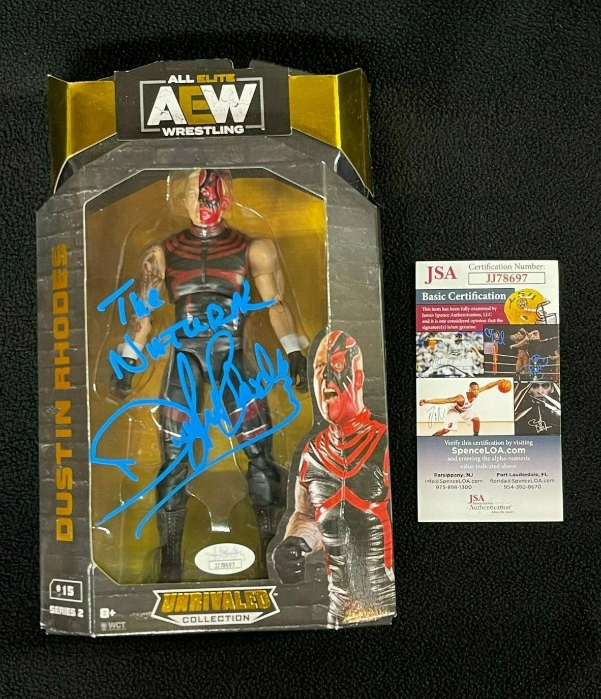 The Natural Dustin Rhodes Signed & Inscribed AEW Action Figure JSA COA WWF WWE
