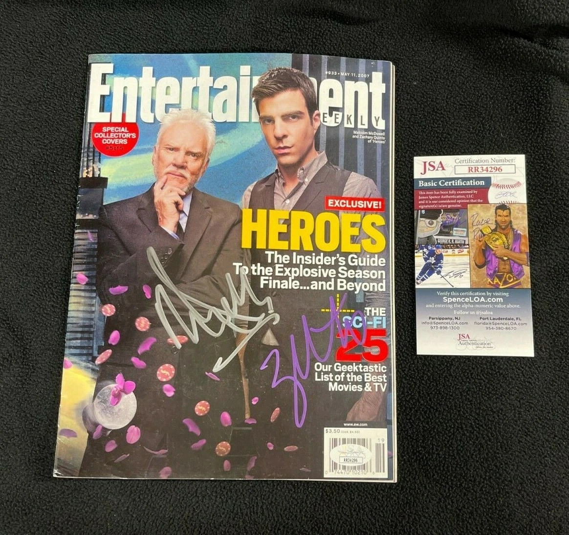 Malcolm McDowell & Zachary Quinto Signed Entertainment Weekly Magazine Heroes
