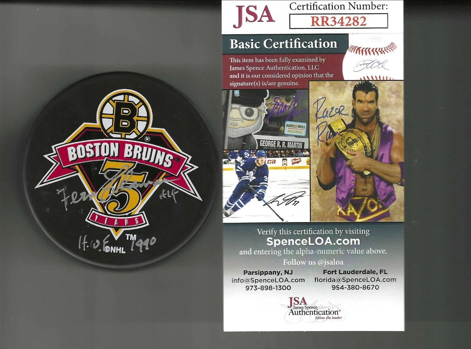 Fern Flaman Signed Boston Bruins 75th Anniversary Puck JSA COA
