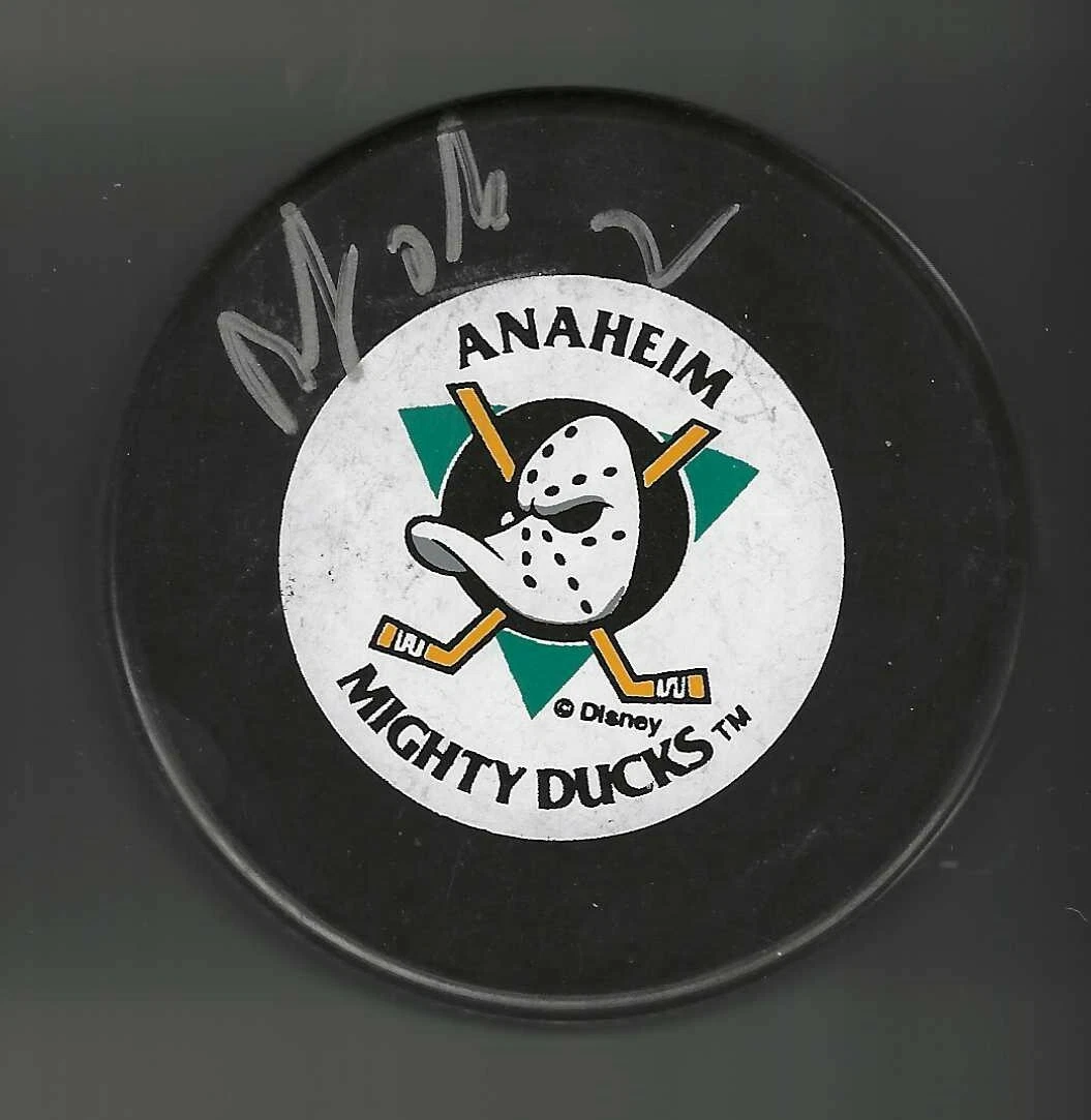 Bobby Dollas Signed Anaheim Mighty Ducks Trench Puck
