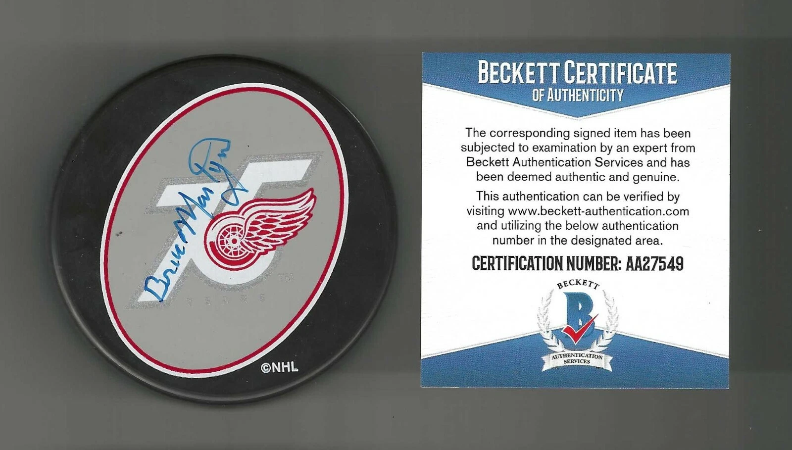 Bruce Martyn Signed Detroit Red Wings 75th Anniversary Puck Beckett COA
