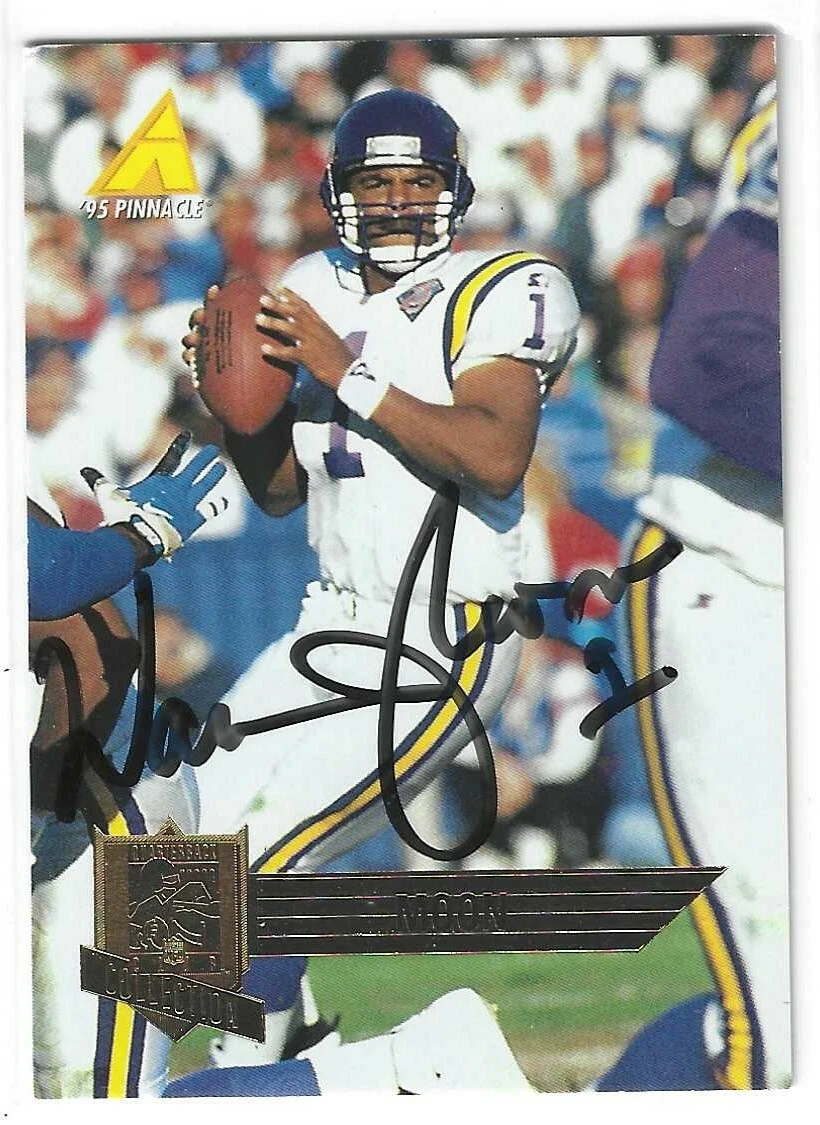 WARREN MOON SIGNED 1995 PINNACLE CARD #174 MINNESOTA VIKINGS COLLECTIBLE MEMORABILIA